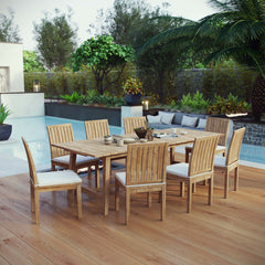 Marina Natural/White 9 Piece Outdoor Patio Teak Dining Set - 77.5x136.5" - Ornate Home