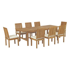 Marina Natural/White 9 Piece Outdoor Patio Teak Dining Set - 77.5x136.5" - Ornate Home