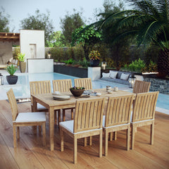 Marina Natural/White 9 Piece Outdoor Patio Teak Dining Set - 78x110" - Ornate Home