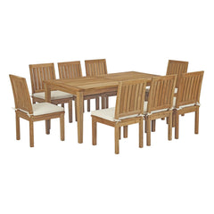 Marina Natural/White 9 Piece Outdoor Patio Teak Dining Set - 78x110" - Ornate Home