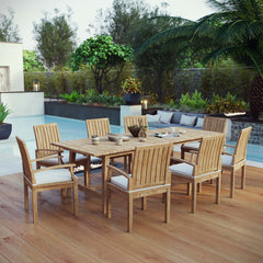 Marina Natural/White 9 Piece Outdoor Patio Teak Dining Set - 88.5x147.5" - Ornate Home