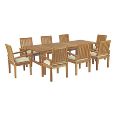 Marina Natural/White 9 Piece Outdoor Patio Teak Dining Set - 88.5x147.5" - Ornate Home