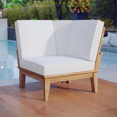 Marina Natural/White Outdoor Patio Teak Corner Sofa - Ornate Home