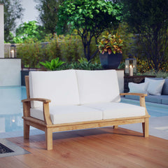Marina Natural/White Outdoor Patio Teak Loveseat - Ornate Home