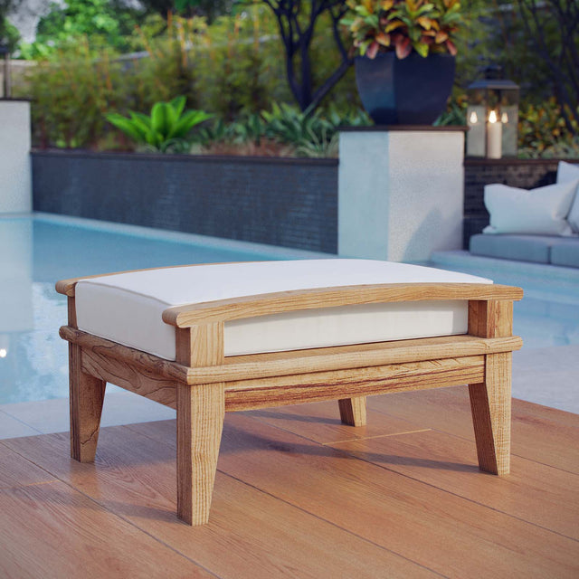 Marina Natural/White Outdoor Patio Teak Ottoman - Ornate Home