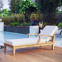 Marina Natural/White Outdoor Patio Teak Single Chaise - Ornate Home
