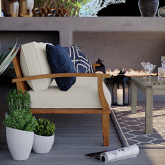 Marina Natural/White Outdoor Patio Teak Sofa - Ornate Home