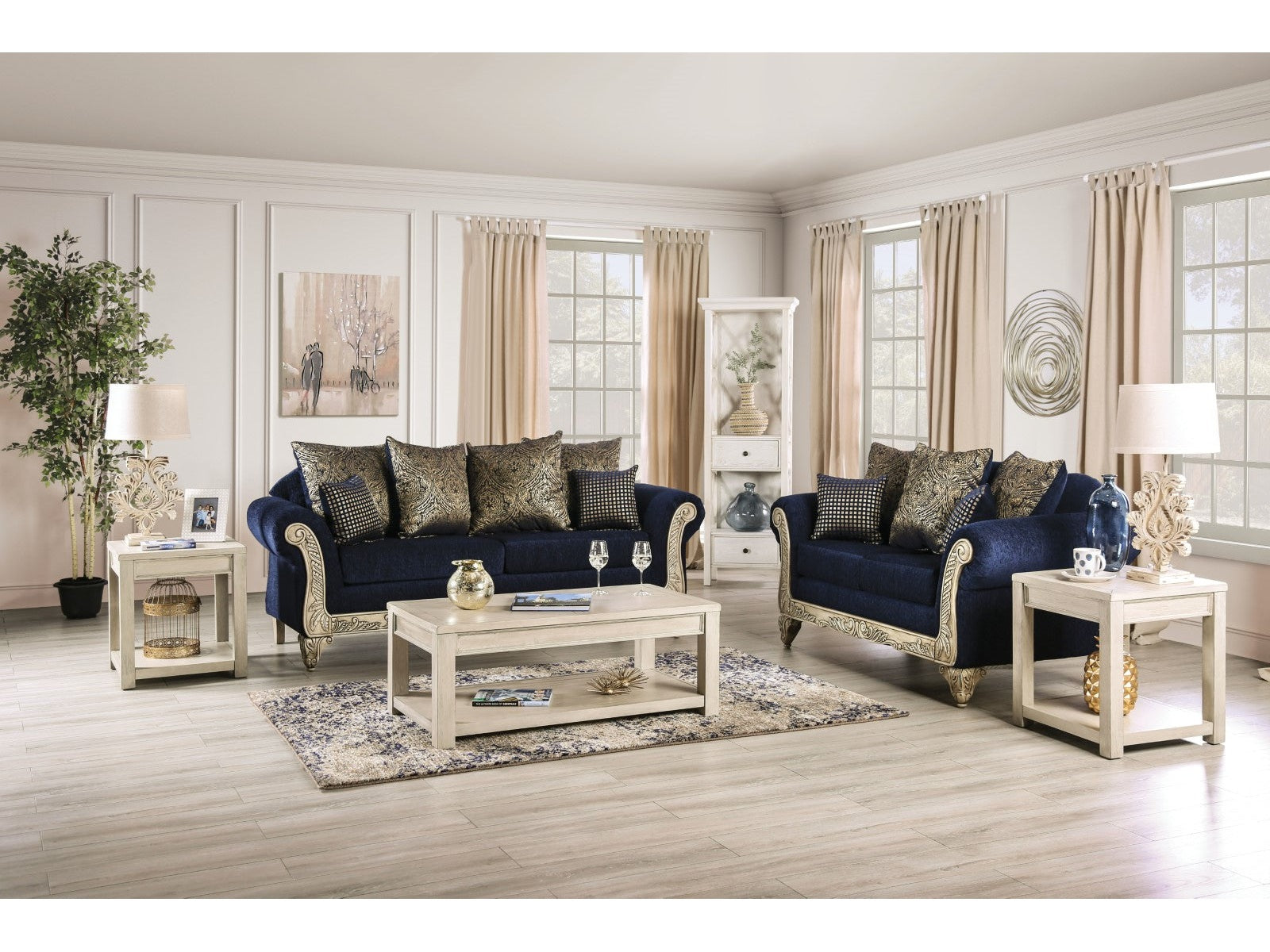Marinella Royal Blue Sofa & Loveseat - Ornate Home