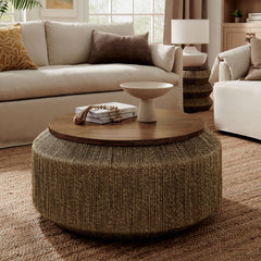 Maris Walnut/Natural Seagrass and Wood Coffee Table - Ornate Home