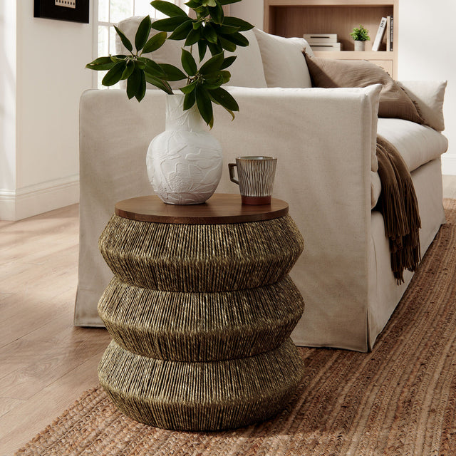 Maris Walnut/Natural Seagrass and Wood End Table - Ornate Home