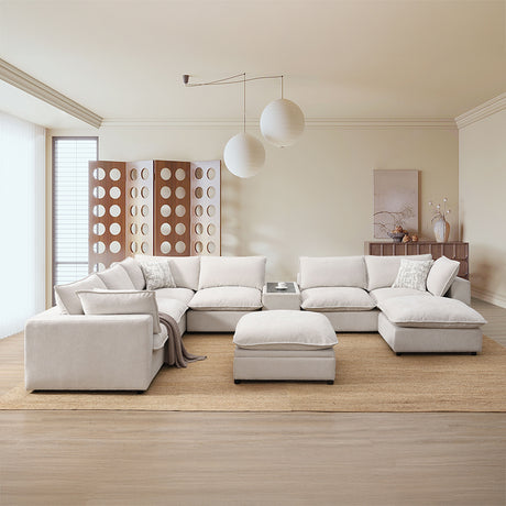 Marisa Beige Boucle Modular Ottoman - Ornate Home