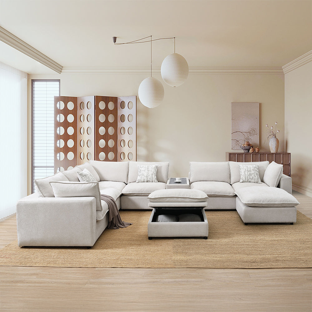 Marisa Beige Boucle Modular Ottoman - Ornate Home