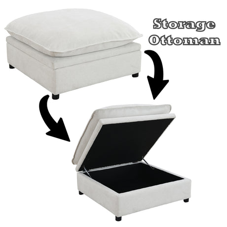 Marisa Beige Boucle Modular Ottoman w/Storage - Ornate Home