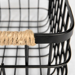 Marius Matte Black Metal with Rope Trim Rectangular Baskets (Set of 2) - Ornate Home
