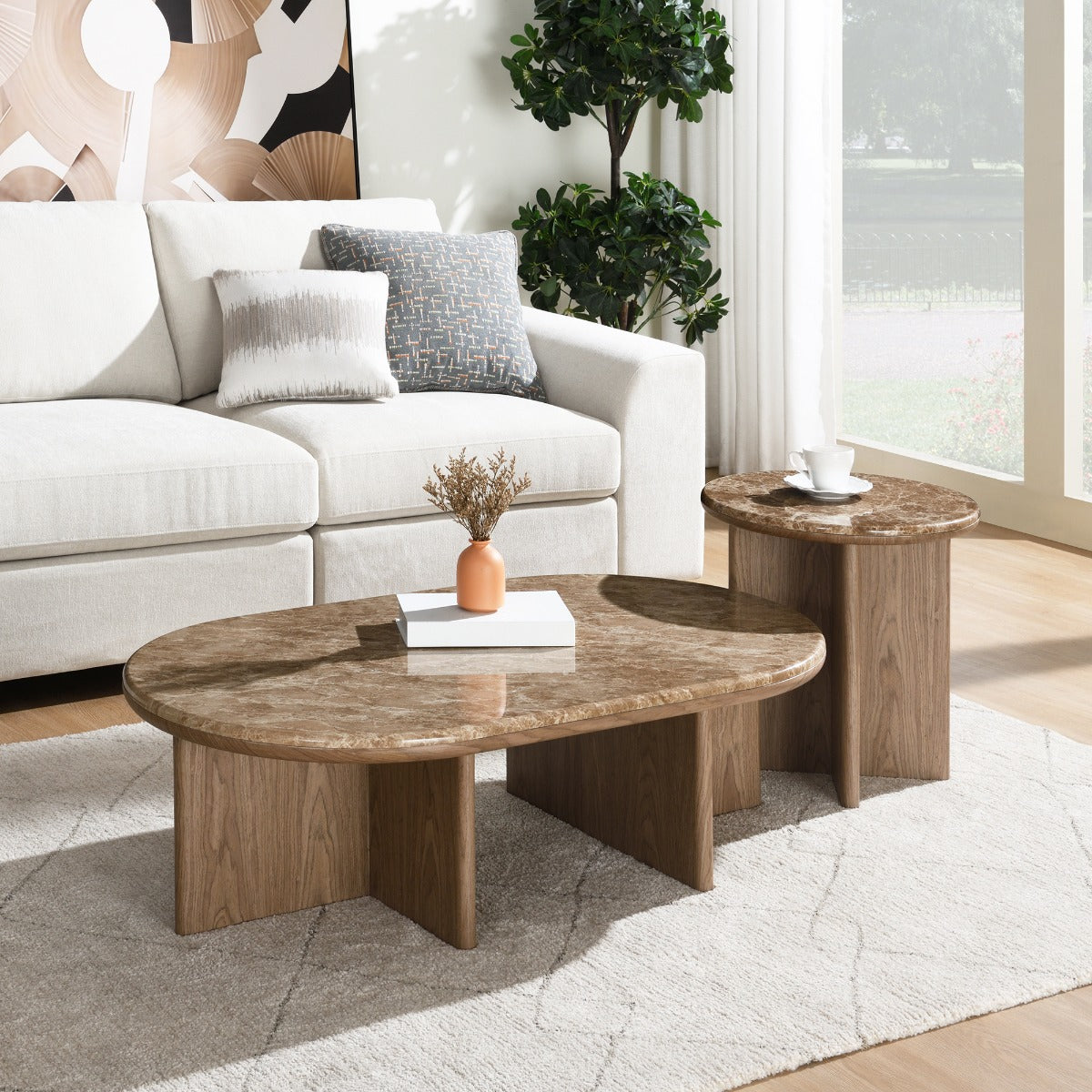 Markku Natural Marble/Oak End Table - Ornate Home