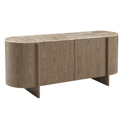 Markku Oak/Natural Marble Console Table - Ornate Home