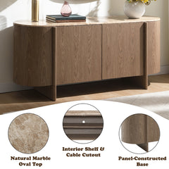 Markku Oak/Natural Marble Console Table - Ornate Home