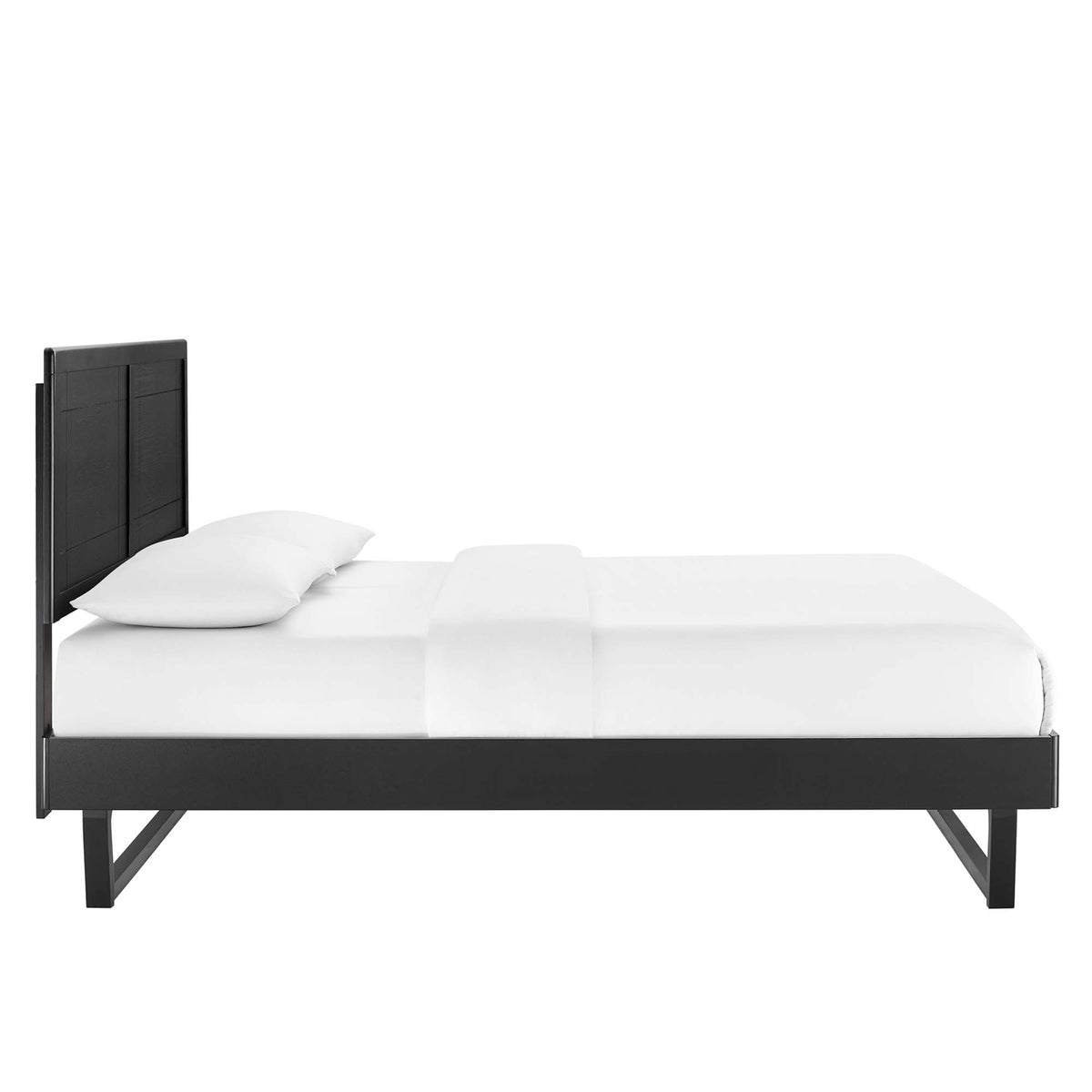 Marlee Black Wood Full Platform Bed With Angular Frame - Ornate Home