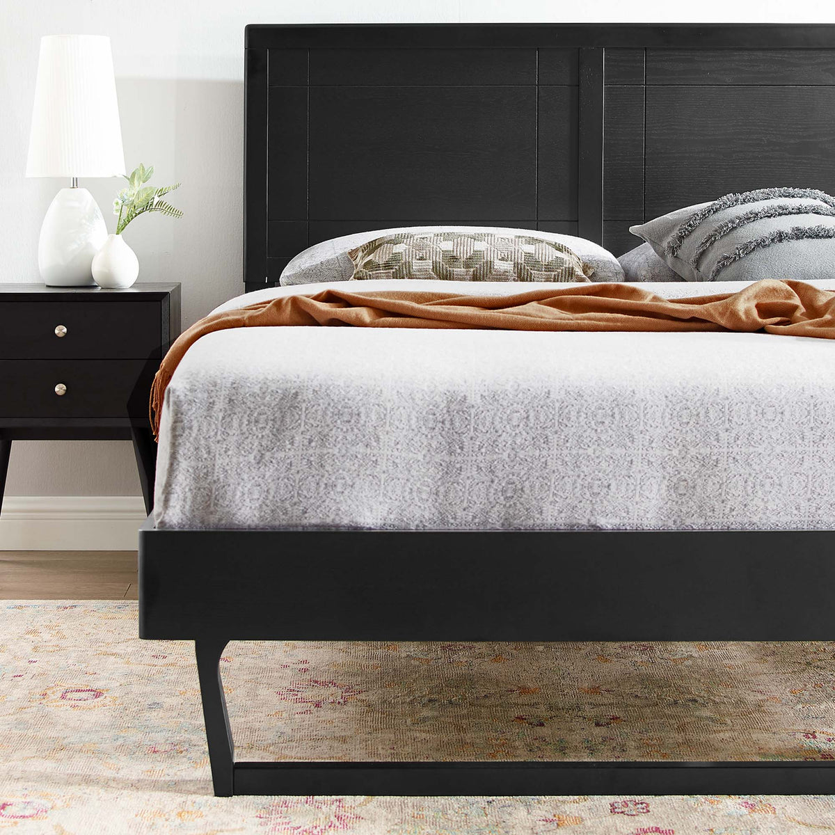 Marlee Black Wood Full Platform Bed With Angular Frame - Ornate Home