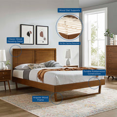 Marlee Walnut Wood King Platform Bed With Angular Frame - Ornate Home