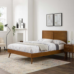 Marlee Walnut Wood King Platform Bed With Splayed Legs - Ornate Home