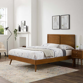 Marlee Walnut Wood Queen Platform Bed With Splayed Legs - Ornate Home
