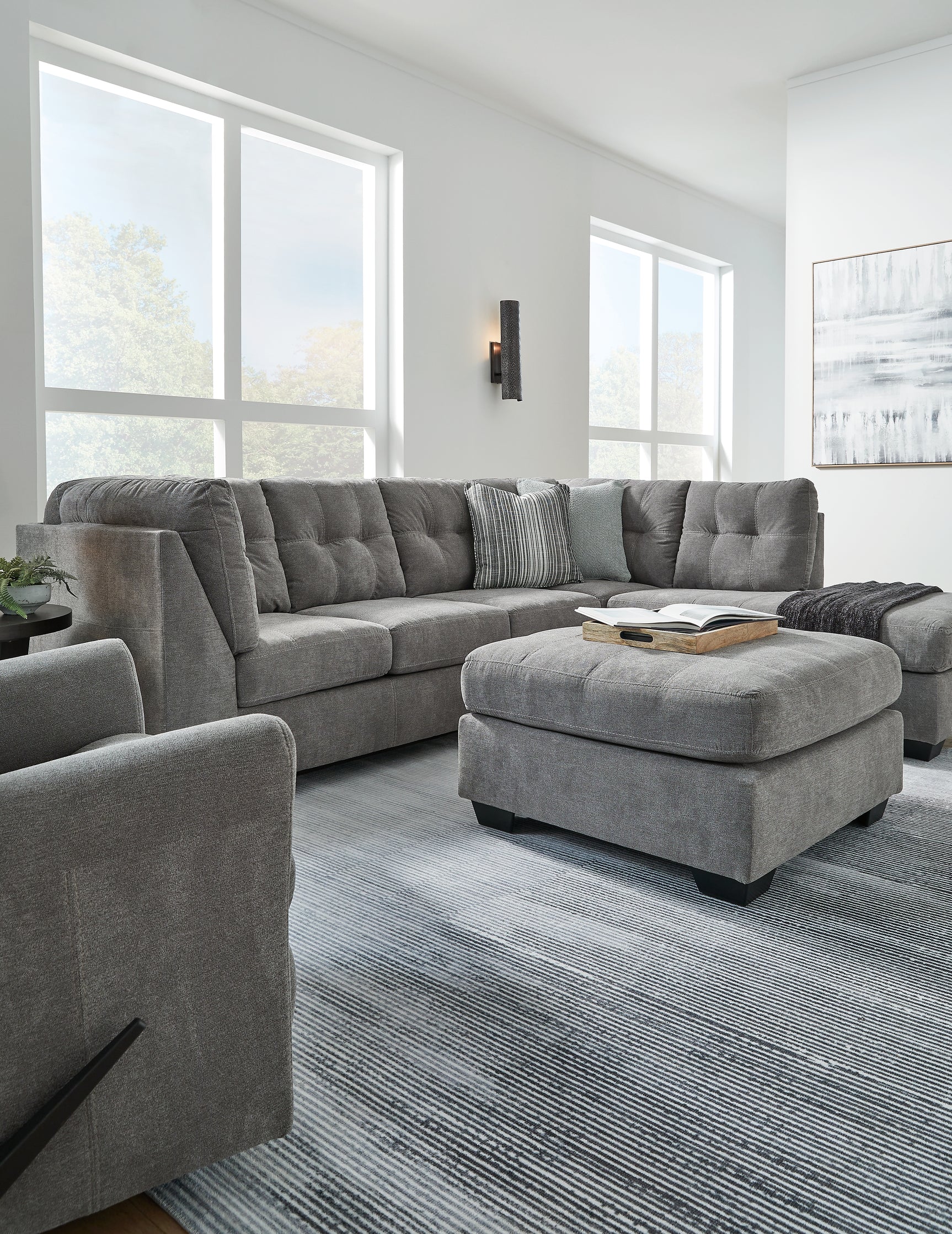 Marleton Gray 2-Piece Sectional and Ottoman - Ornate Home