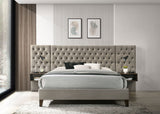 Marley Light Brown Queen Upholstered Wall Panel Bed - Ornate Home