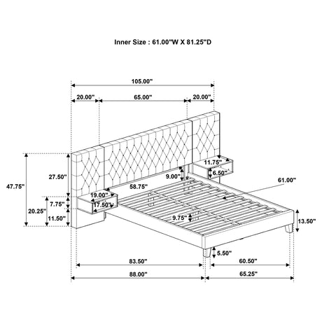 Marley Light Brown Queen Upholstered Wall Panel Bed - Ornate Home
