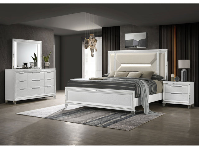 Marmore White 4-piece California King Bedroom Set - Ornate Home