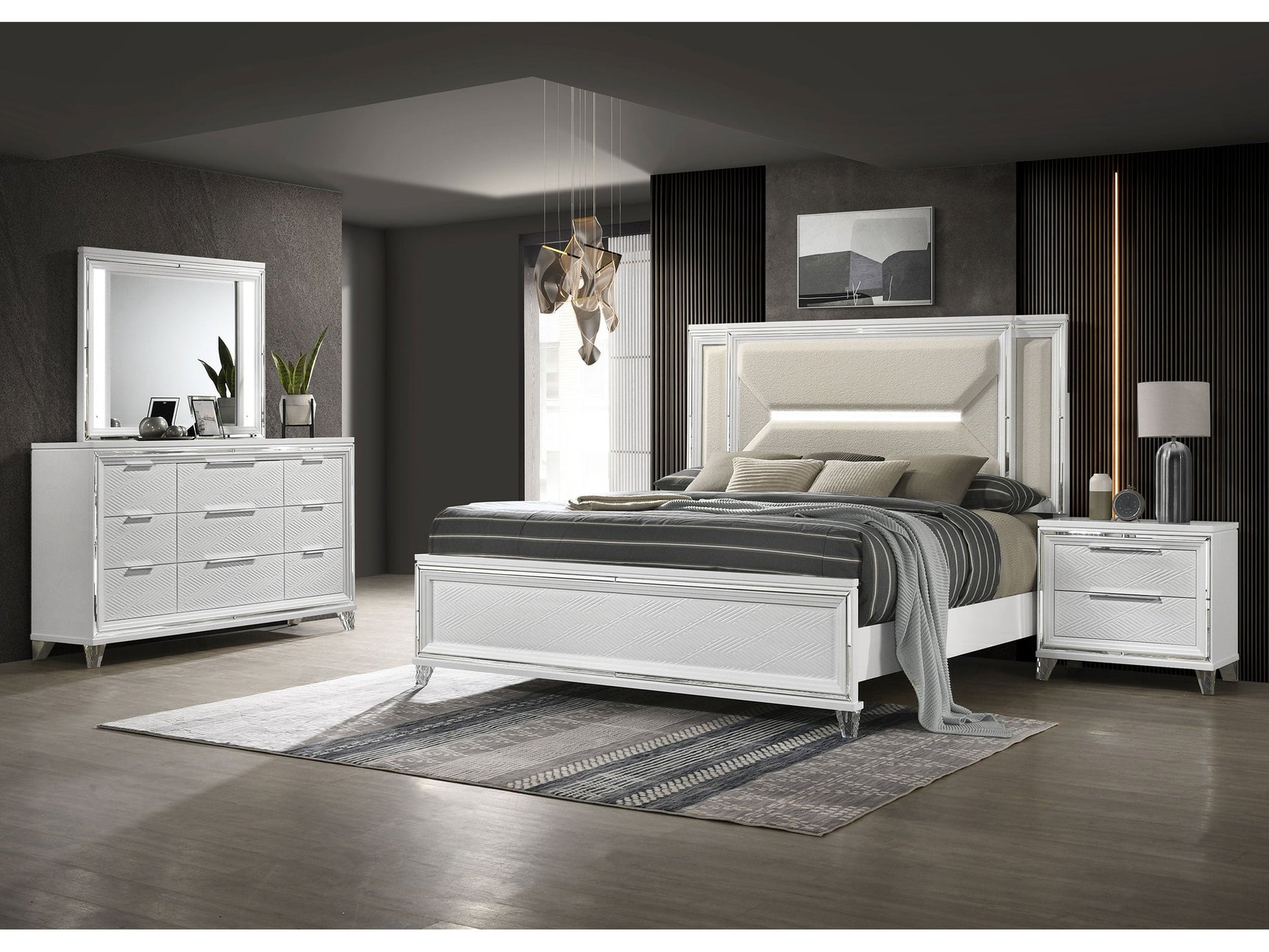 Marmore White 4-piece Eastern King Bedroom Set - Ornate Home