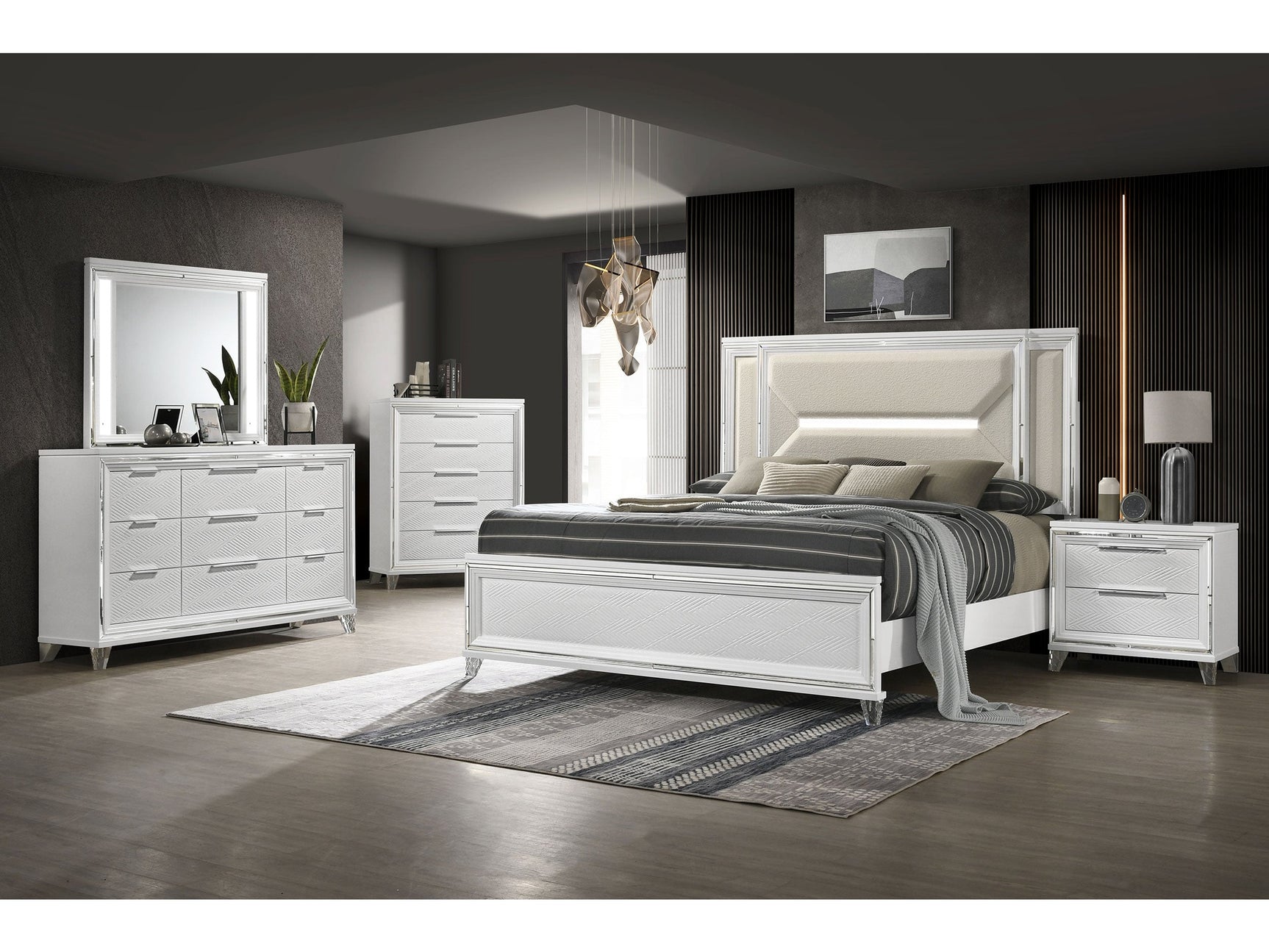 Marmore White 5-piece California King Bedroom Set - Ornate Home