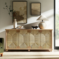 Marola 71 Inch Oak Wood Seagrass Sideboard - Ornate Home