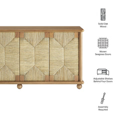 Marola 71 Inch Oak Wood Seagrass Sideboard - Ornate Home
