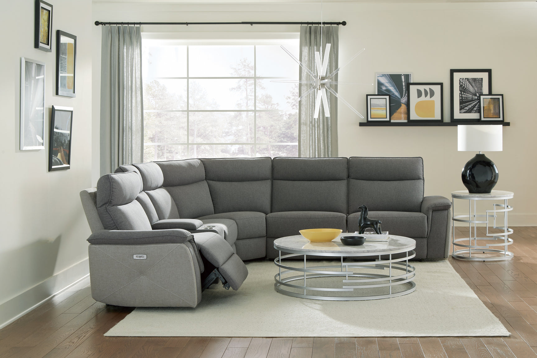 Maroni Gray 6-Piece Modular Power Reclining Sectional with Power Headrests - Ornate Home