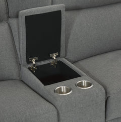 Maroni Gray Power Double Reclining Loveseat w/ Center Console - Ornate Home