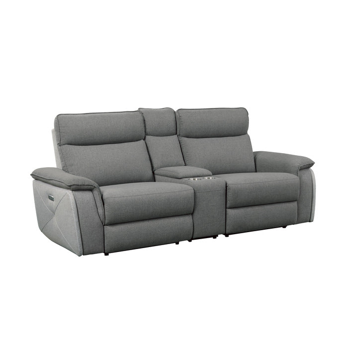 Maroni Gray Power Double Reclining Loveseat w/ Center Console - Ornate Home