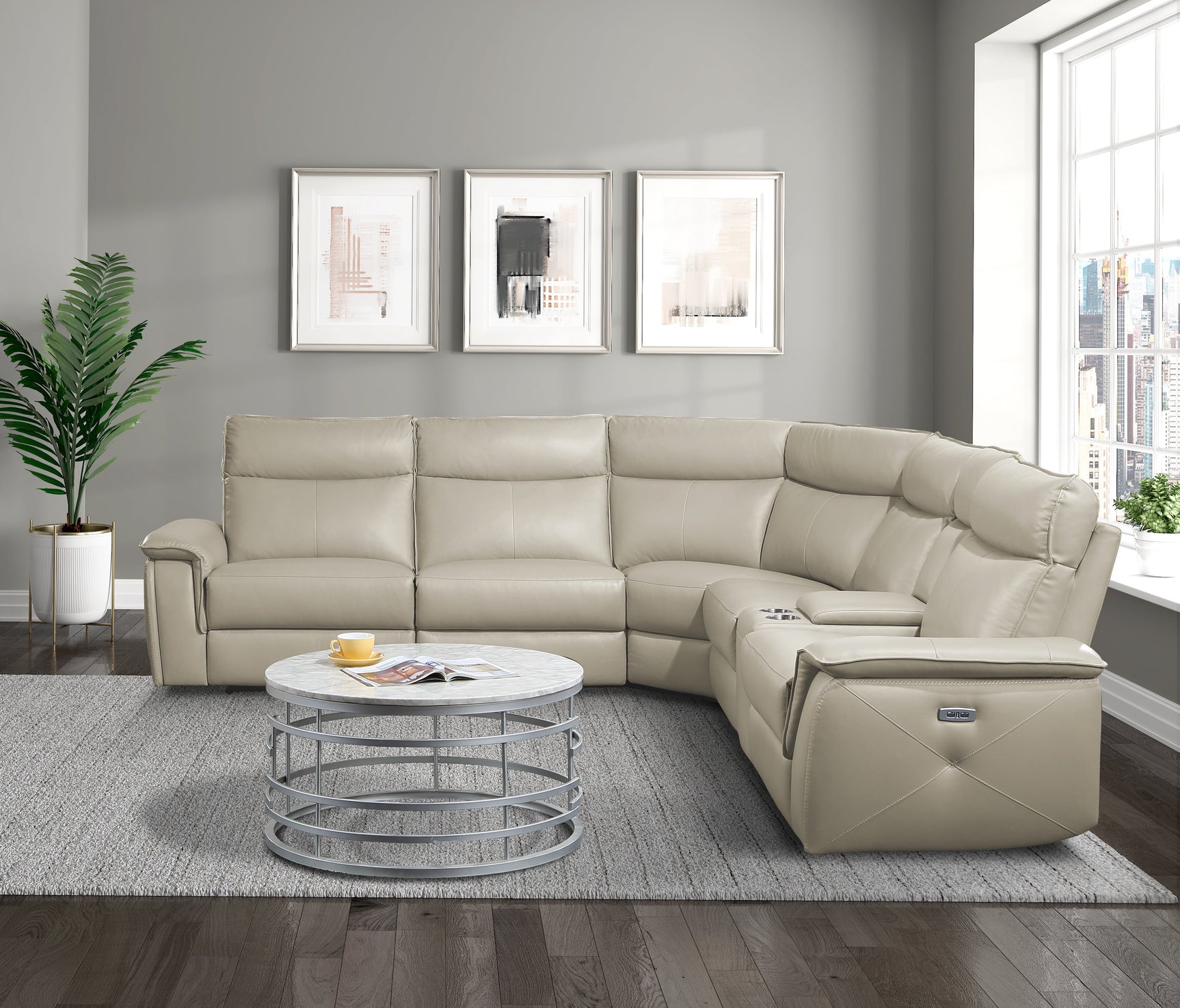Maroni Taupe 6-Piece Modular Power Reclining Sectional - Ornate Home