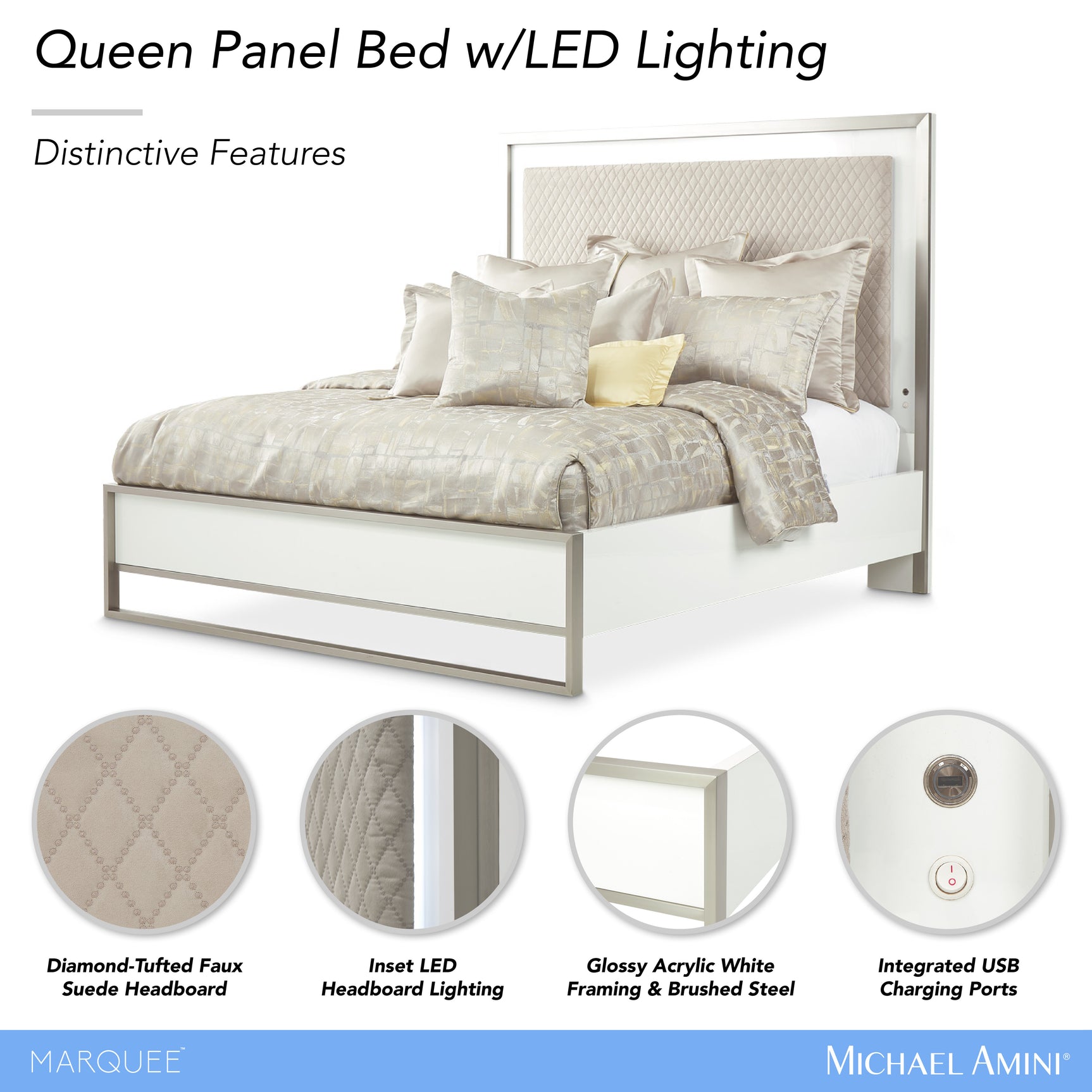 Marquee Cloud White Panel Bed - Ornate Home