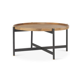 Marquisa Brown/Black 34.25" Round Small Wood Metal Coffee Table - Ornate Home