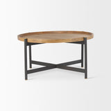 Marquisa Brown/Black 34.25" Round Small Wood Metal Coffee Table - Ornate Home