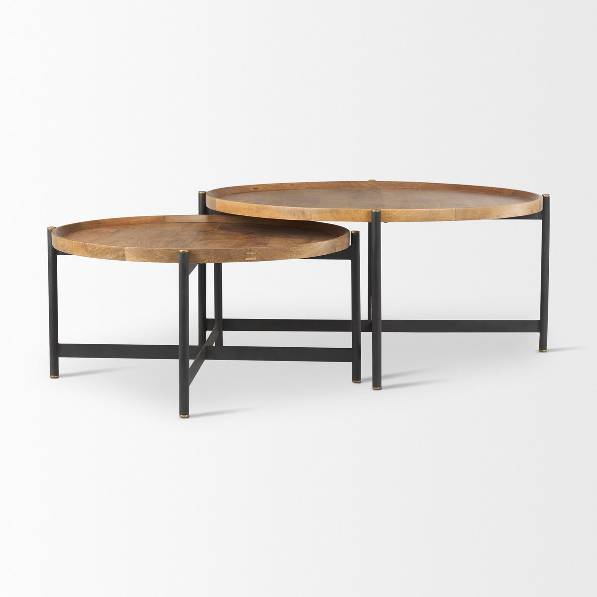 Marquisa Brown/Black 34.25" Round Small Wood Metal Coffee Table - Ornate Home