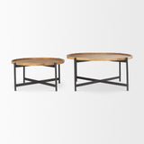 Marquisa Brown/Black 34.25" Round Small Wood Metal Coffee Table - Ornate Home