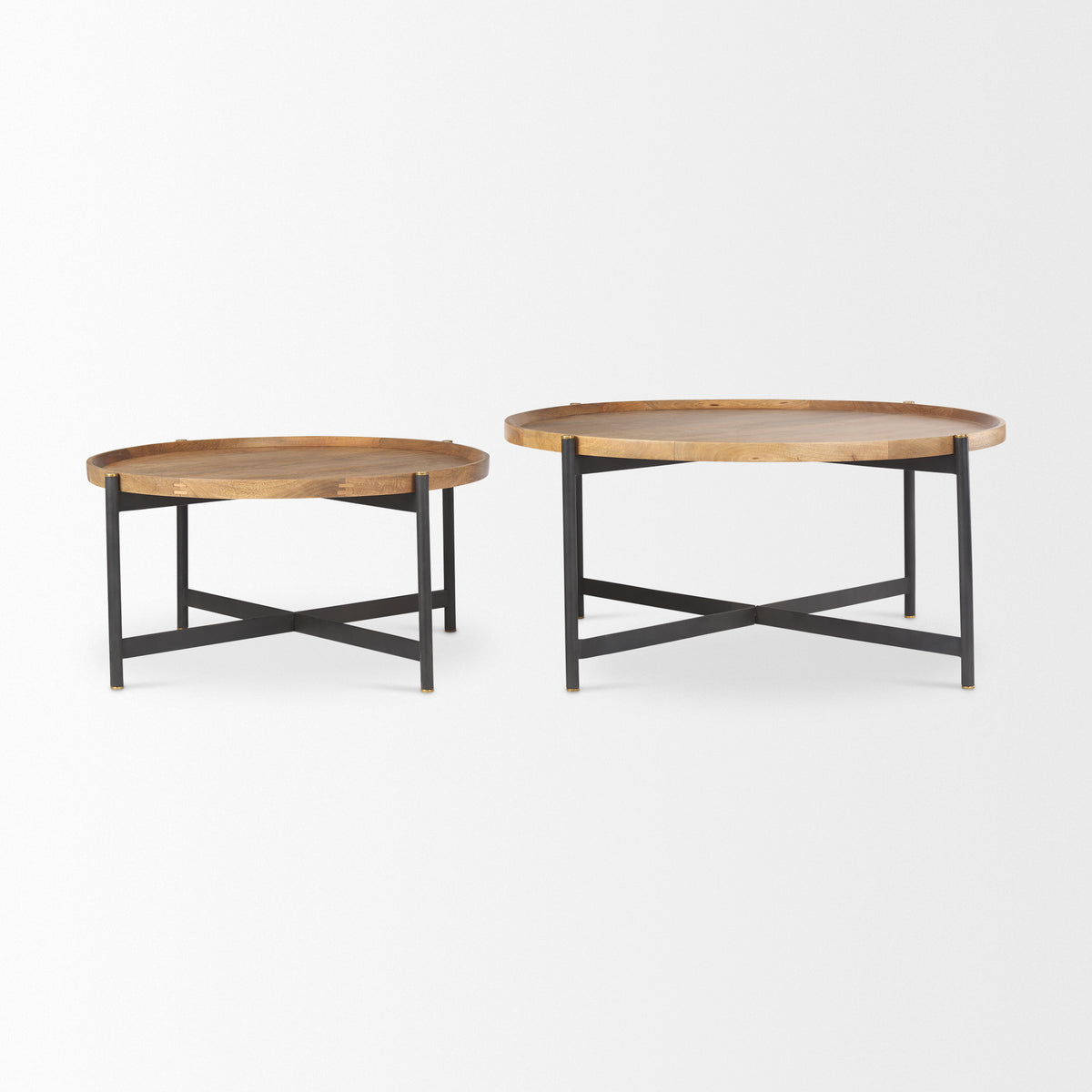 Marquisa Brown/Black 34.25" Round Small Wood Metal Coffee Table - Ornate Home