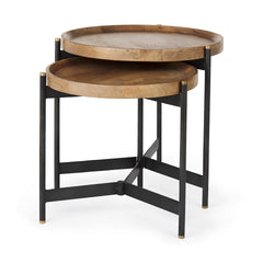 Marquisa Light Brown/Black Wood Nesting Side Tables (Set of 2) - Ornate Home