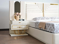 Marsel Cream Bedroom Set (Queen Storage Bed With Headboard & Dresser With Mirror & 2 Nightstand With Back Part) - Ornate Home