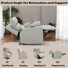 Marsha Light Gray Power Recliner W/Lift & Massage - Ornate Home