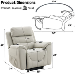 Marsha Light Gray Power Recliner W/Lift & Massage - Ornate Home