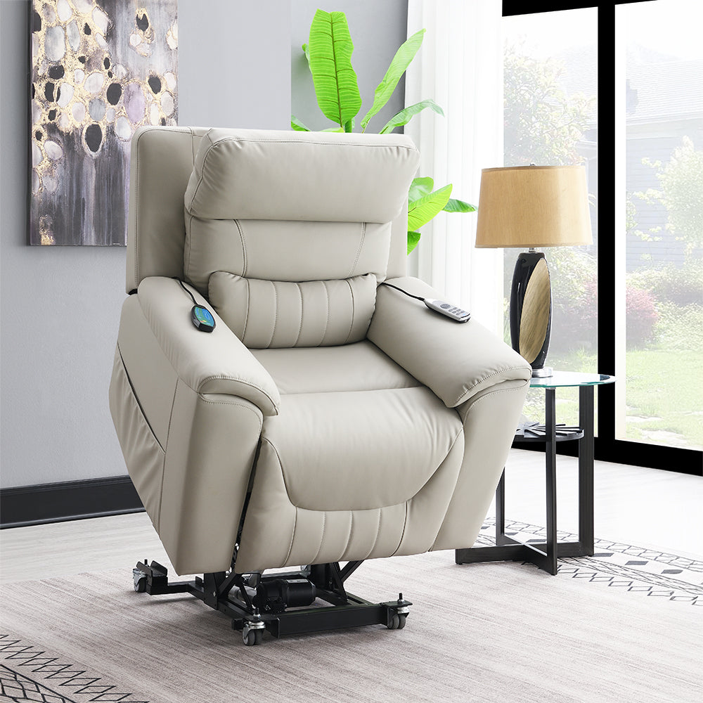 Marsha Light Gray Power Recliner W/Lift & Massage - Ornate Home