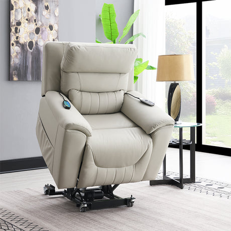 Marsha Light Gray Power Recliner W/Lift & Massage - Ornate Home